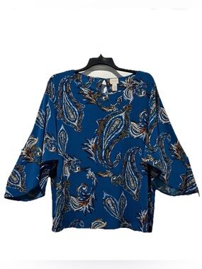 CHICOS Blue Paisley Boho Flutter Sleeve Top Chicos Size 3 US 16 XL